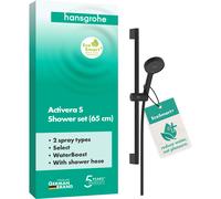 Hansgrohe Activera S - Juego de cabezal de ducha, barra y manguera, 2 tipos de chorro, EcoSmart+, Water Boost, negro mate 28863670