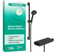 hansgrohe Activera Select S - conjunto de ducha con alcachofa de ducha (max. 8 l/min EcoSmart, 2 tipos de chorro), barra de ducha (90 cm), flexo de ducha (1,60 m) y soporte, negro mate, 28087670