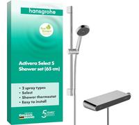 hansgrohe Activera Select S - conjunto de ducha con alcachofa de ducha (max. 8 l/min EcoSmart, 2 tipos de chorro), barra de ducha (90 cm), flexo de ducha (1,60 m) y soporte de ducha, cromo, 28087000