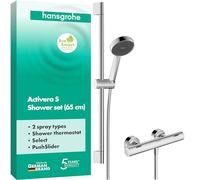 hansgrohe Activera Select S - conjunto de ducha con termostato Ecostat Fine, alcachofa de ducha ahorro de agua (EcoSmart), barra (65 cm), flexo (1,60 m) y soporte, cromo, 28876000