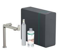 hansgrohe Aqittura M91 grifería de cocina, set de inicio, Sodasystem 240, 1jet, 76810800, Color: acero inoxidable pulido
