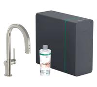 Hansgrohe Aqittura M91 - Grifo de fregadero con boquilla extraíble, SodaSystem, sBox lite, acero inoxidable 76838800