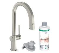 Hansgrohe Aqittura M91, sistema de filtración, grifo extraíble, 1 chorro, sistema sBox, juego de inicio, acabado en acero inoxidable