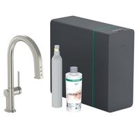 hansgrohe Aqittura M91 sistema de sifón 210, caño extraíble, 1 surtidor, con sBox lite, proyección 240mm, 76839800, Color: aspecto de acero inoxidable