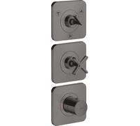 hansgrohe AXOR Citterio E módulo de termostato 38 x 12 empotrado para 3 consumidores con 3 rosetas individuales, 36704340, Color: Cromo negro cepillado
