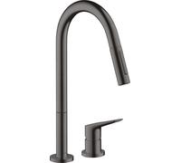 hansgrohe AXOR Citterio M DN 15 Mezclador de cocina monomando de 2 agujeros 220 con pulverizador extraíble, 34822340, Color: Cromo negro cepillado