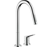 hansgrohe AXOR Citterio M DN 15 Mezclador de cocina monomando de 2 agujeros 220 con pulverizador extraíble, 34822000, Color: cromado