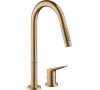 hansgrohe AXOR Citterio M DN 15 Mezclador de cocina monomando de 2 agujeros 220 con pulverizador extraíble, 34822140, Color: Bronce cepillado