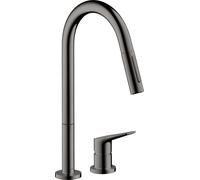 hansgrohe AXOR Citterio M DN 15 Mezclador de cocina monomando de 2 agujeros 220 con pulverizador extraíble, 34822330, Color: Cromo negro pulido