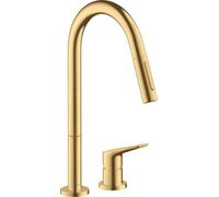 hansgrohe AXOR Citterio M DN 15 Mezclador de cocina monomando de 2 agujeros 220 con pulverizador extraíble, 34822250, Color: Óptica de oro cepillado
