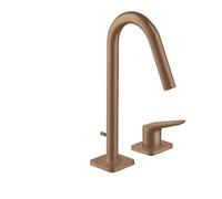 hansgrohe AXOR Citterio M Mezclador de 2 agujeros para lavabo 160 con juego de desagüe, 34132310, Color: Oro rojo cepillado