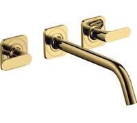 hansgrohe AXOR Citterio M Mezclador de lavabo de 3 agujeros empotrado para montaje en pared con caño de 226 mm, manijas y rosetas, 34315990, Color: Óptica Oro Pulido
