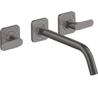 hansgrohe AXOR Citterio M Mezclador de lavabo de 3 agujeros empotrado para montaje en pared con caño de 226 mm, manijas y rosetas, 34315340, Color: Cromo negro cepillado