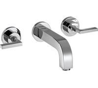 hansgrohe AXOR Citterio Mezclador de lavabo de 3 agujeros empotrado, caño 162mm, manijas de palanca, rosetas para montaje en pared, 39315000, Color: cromado