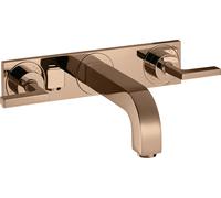 hansgrohe AXOR Citterio Mezclador de lavabo de 3 agujeros empotrado, caño 222mm, manijas de palanca, placa para montaje en pared, 39148300, Color: Oro rojo pulido