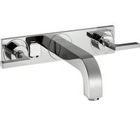 hansgrohe AXOR Citterio Mezclador de lavabo de 3 agujeros empotrado, caño 222mm, manijas de palanca, placa para montaje en pared, 39148000, Color: cromado