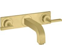 hansgrohe AXOR Citterio Mezclador de lavabo de 3 agujeros empotrado, caño 222mm, manijas de palanca, placa para montaje en pared, 39148950, Color: Latón cepillado