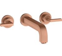 hansgrohe AXOR Citterio Mezclador de lavabo de 3 agujeros empotrado, caño 222mm, manijas de palanca, rosetas para montaje en pared, 39147310, Color: Oro rojo cepillado