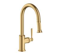 hansgrohe AXOR Montreux DN 15 Monomando de cocina 180 con ducha extraíble, 16581250, Color: Óptica de oro cepillado