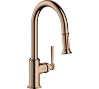 hansgrohe AXOR Montreux DN 15 Monomando de cocina 180 con ducha extraíble, 16581300, Color: Oro rojo pulido