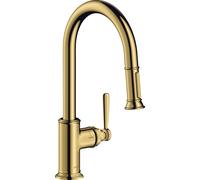hansgrohe AXOR Montreux DN 15 Monomando de cocina 180 con ducha extraíble, 16581990, Color: Óptica Oro Pulido