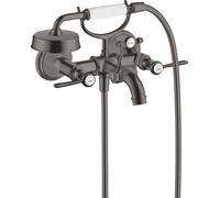 hansgrohe AXOR Montreux Mezclador de 2 manijas para bañera, de superficie, con manijas de palanca, proyección 220mm, 16551340, Color: Cromo negro cepillado
