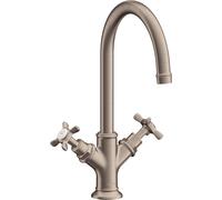 hansgrohe AXOR Montreux Mezclador de lavabo de 2 mandos 210, juego de juego de desagüe, 16502820, Color: Níquel Cepillado