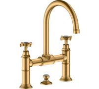 hansgrohe AXOR Montreux Mezclador de lavabo de 2 manijas 220, juego de desagüe, 16510950, Color: Latón cepillado