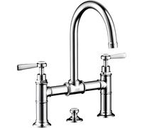 hansgrohe AXOR Montreux Mezclador de lavabo de 2 manijas 220, juego de desagüe, manijas de palanca, proyección de 175mm, 16511000, Color: cromado