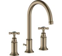 hansgrohe AXOR Montreux Mezclador de lavabo de 3 agujeros 180, juego de desagüe, 16513820, Color: Níquel Cepillado
