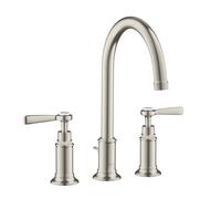 hansgrohe AXOR Montreux Mezclador de lavabo de 3 agujeros 180, juego de desagüe, tiradores de palanca, proyección de 175 mm, 16514800, Color: Óptica de acero inoxidable