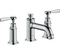 hansgrohe AXOR MONTREUX Mezclador de lavabo de 3 agujeros 30, juego de desagüe, tiradores de palanca, proyección de 142 mm, 16535000, Color: cromado