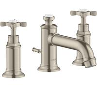 hansgrohe AXOR MONTREUX Mezclador de lavabo de 3 agujeros 30, juego de desagüe, voladizo de 142 mm, 16536820, Color: Níquel Cepillado