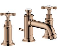 hansgrohe AXOR MONTREUX Mezclador de lavabo de 3 agujeros 30, juego de desagüe, voladizo de 142 mm, 16536300, Color: Oro rojo pulido