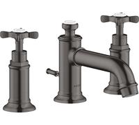 hansgrohe AXOR MONTREUX Mezclador de lavabo de 3 agujeros 30, juego de desagüe, voladizo de 142 mm, 16536340, Color: Cromo negro cepillado