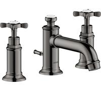hansgrohe AXOR MONTREUX Mezclador de lavabo de 3 agujeros 30, juego de desagüe, voladizo de 142 mm, 16536330, Color: Cromo negro pulido