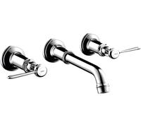 hansgrohe AXOR MONTREUX Mezclador para lavabo de 3 agujeros empotrado, montaje en pared, tiradores de palanca, 16534800, Color: Óptica de acero inoxidable