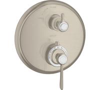 hansgrohe AXOR Montreux termostato empotrado con válvula de cierre, manija de palanca, 1 consumidor, 16801820, Color: Níquel Cepillado