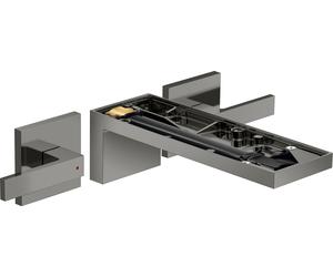 hansgrohe AXOR MyEdition Mezclador de lavabo de 3 agujeros, empotrado, con juego de desagüe, sin placa, proyección 221mm, 47082330, Color: Cromo negro pulido
