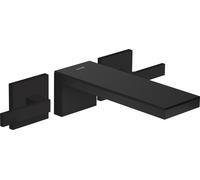 hansgrohe AXOR MyEdition Mezclador de lavabo de 3 agujeros, empotrado, con placa, 221mm de proyección, con juego de desagüe, 47080670, Color: Negro mate / cristal negro