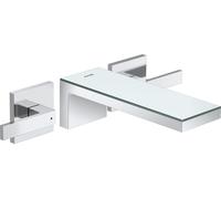 hansgrohe AXOR MyEdition Mezclador de lavabo de 3 agujeros, empotrado, con placa, 221mm de proyección, con juego de desagüe, 47080000, Color: cristal cromado / espejo