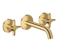 hansgrohe AXOR One Grifería de lavabo empotrada de 3 agujeros para montaje en pared, caño 160 mm, con asas en cruz, 48130990, Color: Óptica Oro Pulido