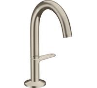 hansgrohe AXOR One grifería de lavabo Select+ 140 con juego de desagüe push-open, 122 mm de proyección, 48010820, Color: Níquel Cepillado