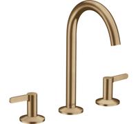 hansgrohe AXOR One Mezclador de lavabo de 3 agujeros 170 con juego de desagüe push-open, proyección 140mm, 48050140, Color: Bronce cepillado