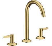 hansgrohe AXOR One Mezclador de lavabo de 3 agujeros 170 con juego de desagüe push-open, proyección 140mm, 48050950, Color: Latón cepillado