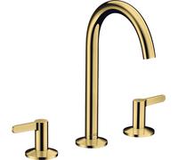 hansgrohe AXOR One Mezclador de lavabo de 3 agujeros 170 con juego de desagüe push-open, proyección 140mm, 48050990, Color: Óptica Oro Pulido