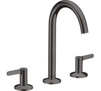 hansgrohe AXOR One Mezclador de lavabo de 3 agujeros 170 con juego de desagüe push-open, proyección 140mm, 48050340, Color: Cromo negro cepillado