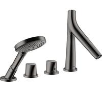 hansgrohe AXOR Starck Bordes de bañera de 4 orificios con termostato, 2 consumidores, 12425330, Color: Cromo negro pulido