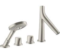 hansgrohe AXOR Starck Bordes de bañera de 4 orificios con termostato, 2 consumidores, 12425800, Color: Óptica de acero inoxidable