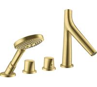 hansgrohe AXOR Starck Bordes de bañera de 4 orificios con termostato, 2 consumidores, 12425950, Color: Latón cepillado